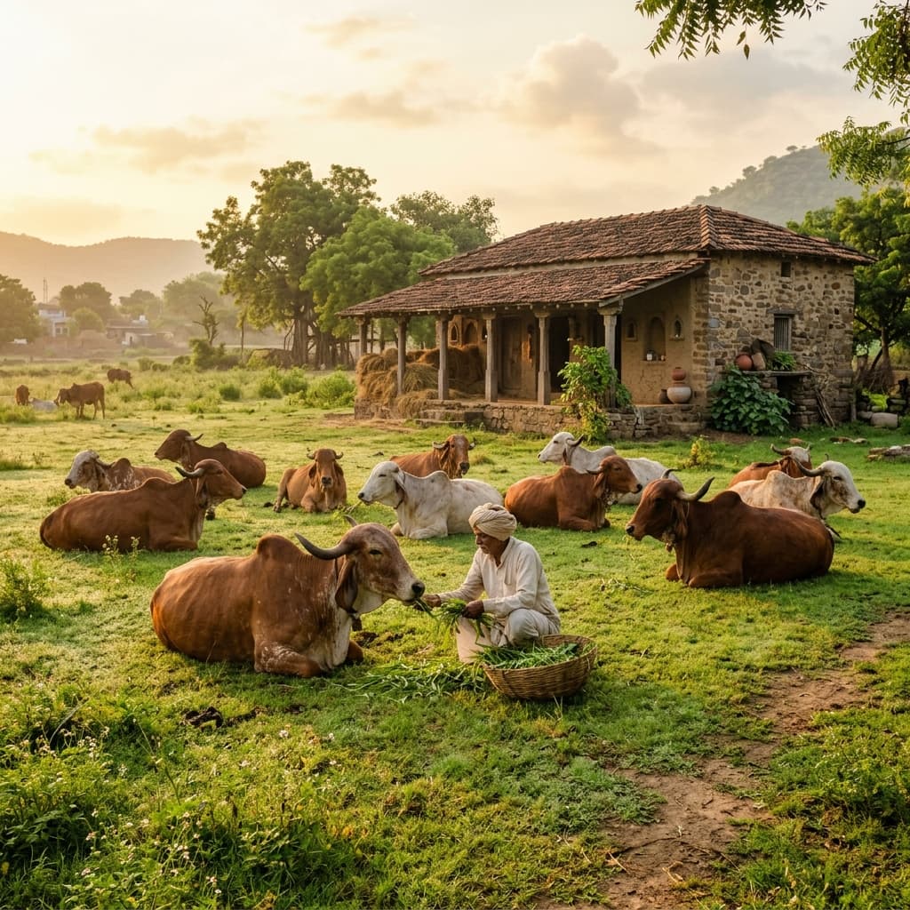 Sacred Gir cows at our Gaushala